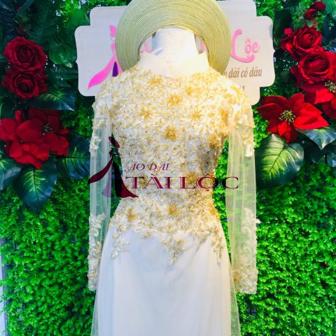 Áo Dài Cô Dâu Đám Hỏi Màu Vàng ( KH R1)