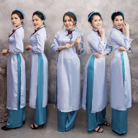 Áo Dài Bưng Quả Xanh Vải Phi Bóng (BQX-MS10)