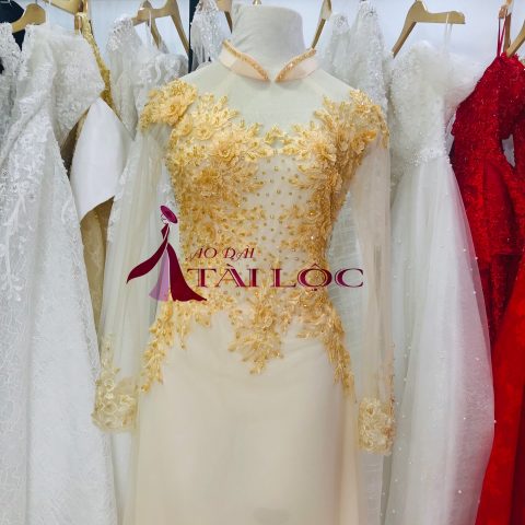 Áo Dài Cưới Màu Vàng Ánh Kim ( KH R70)