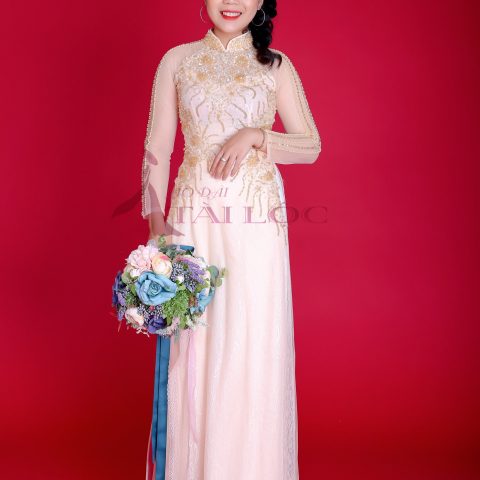 Áo Dài Cô Dâu Màu Vàng Vải Ren 6 Lớp ( KH 12)