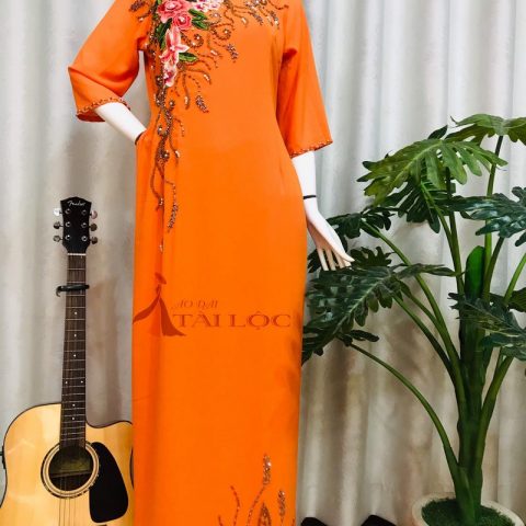 Áo Dài Bà Sui Cam 4 Tà Thêu BSC-23
