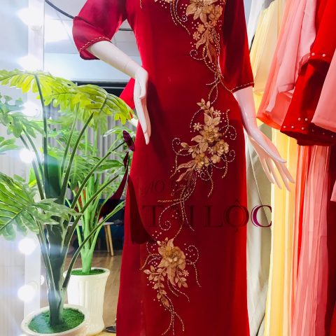 Áo Dài Bà Sui Đỏ Đô 2 Tà MS3