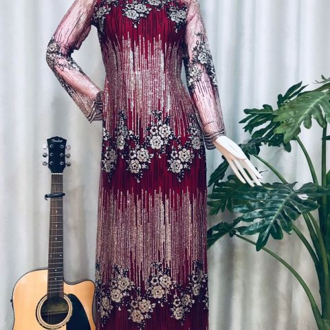 Áo Dài Bà Sui Đỏ Đô Kim Tuyến BSD-KT20