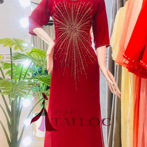 Áo Dài Bà Sui Đỏ Kết Kim Sa 4 Tà BSD-8