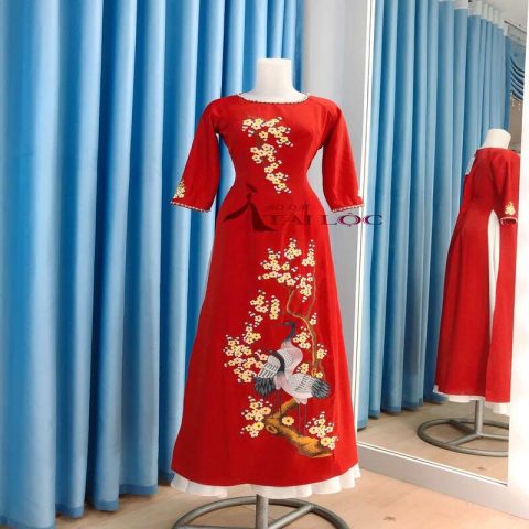 Áo dài bà sui đỏ lụa tây thi- BSDT57