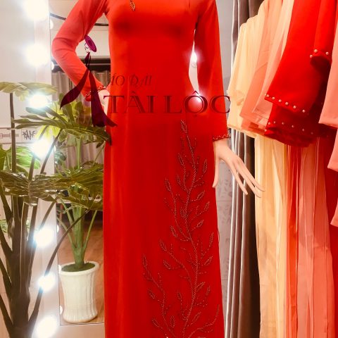 Áo Dài Bà Sui Màu Cam Cành Lá BSC-17