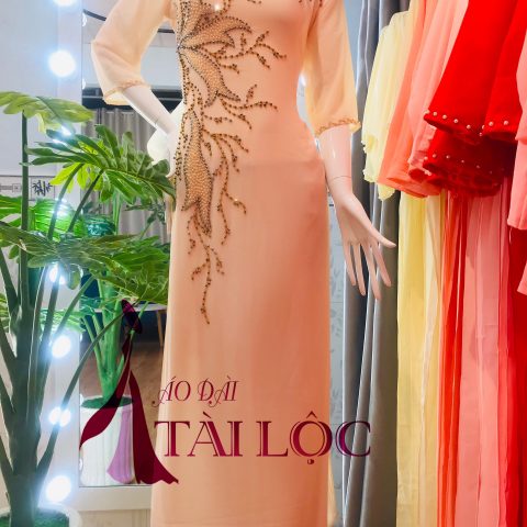 Áo Dài Bà Sui Màu Kem Kết Cườm BSK-16