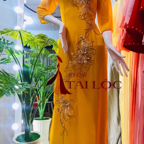 Áo Dài Bà Sui Màu Vàng 2 Tà MS V1