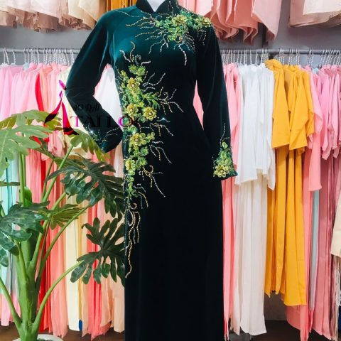 Áo Dài Bà Sui Xanh Rêu Nhung BSXR-5