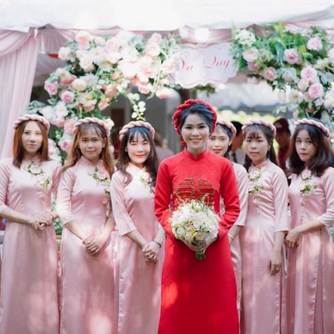 Áo Dài Bưng Quả Màu Hồng Phi Lụa BQ-HPL