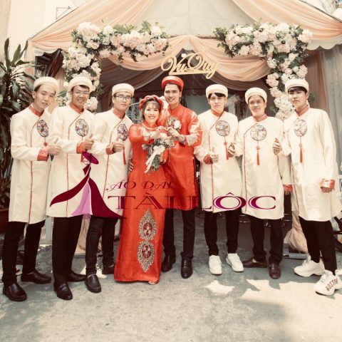 Áo Dài Bưng Quả Nam Tay Đỏ BQN- TD