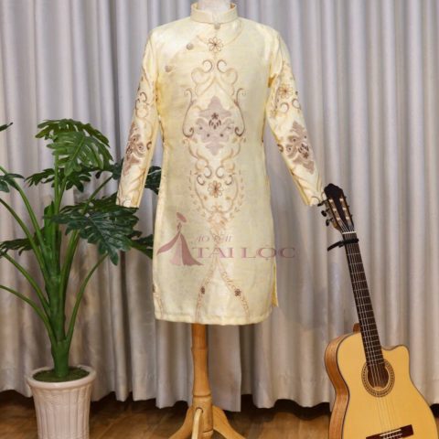 Áo Dài Bưng Quả Nam Vàng Gấm 3 BQN-VG3