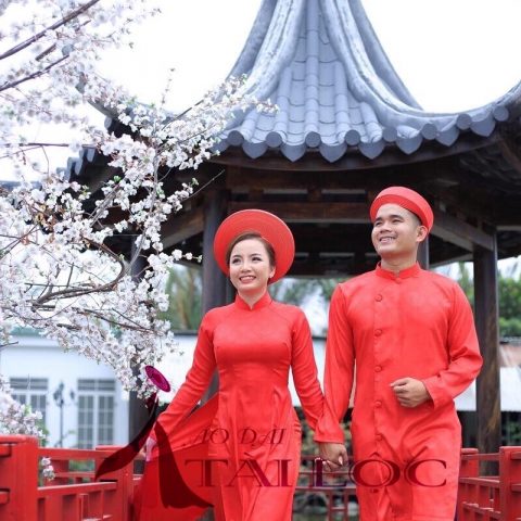 Áo Dài Cặp Đỏ Gấm Trơn CD-GL15