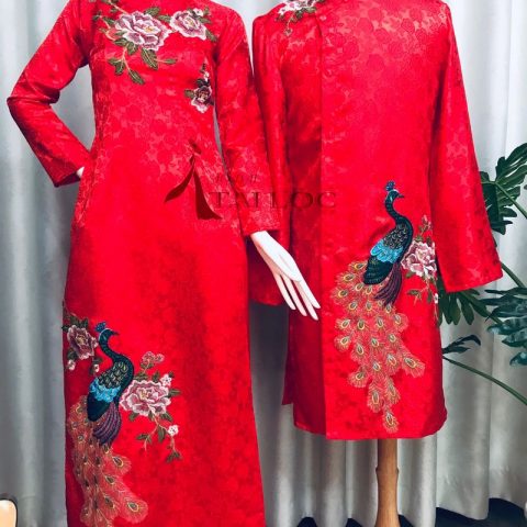 Áo Dài Cặp Đỏ Thêu Hoa Hồng CD-G4