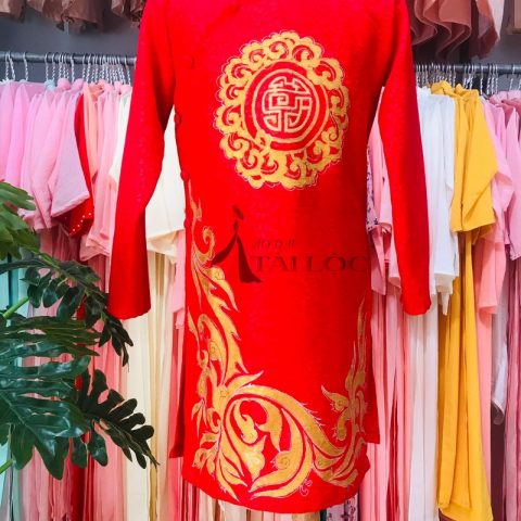 Áo Dài Cưới Chú Rể Đỏ Vẽ Họa Tiết CR-G13