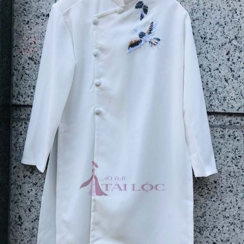 Áo Dài Cưới Chú Rể Trắng Chim Ruybon T-G8