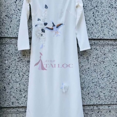 Áo Dài Cưới Cô Dâu Trắng Chim Ruybon T-G8