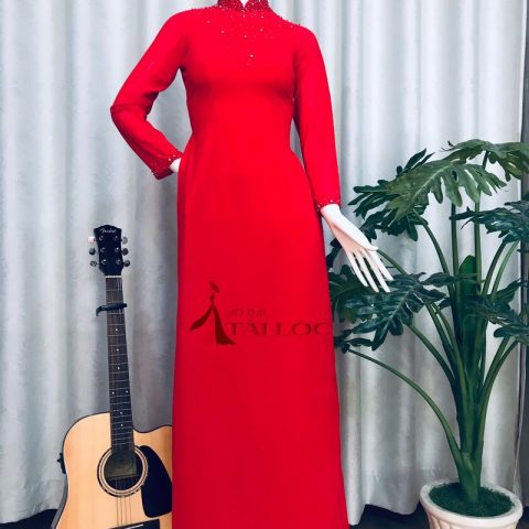 Áo Dài Cưới Đỏ Kết Pha Lê 4 Tà CDD-L12