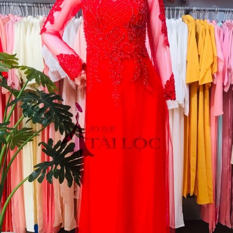 Áo Dài Cưới Màu Đỏ Ren CDD-R30