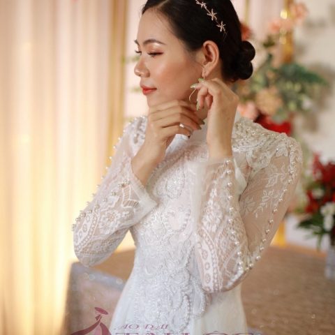 Áo Dài Cưới Trắng Ren Cườm Tay CDT-RCT5