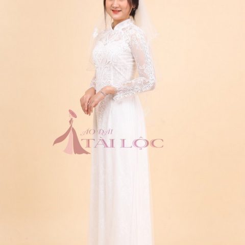 Áo Dài Cưới Màu Trắng Ren Cườm Tay CDT-RCT4