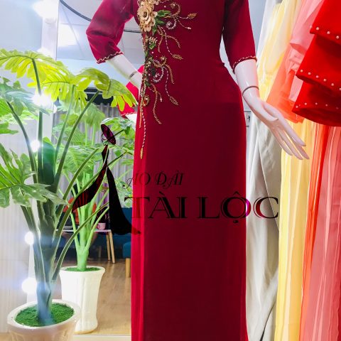 Áo Dài Mẹ Màu Đỏ Đô 4 Tà Ms1