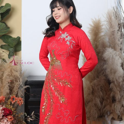 Áo dài cưới cặp màu đỏ Ms