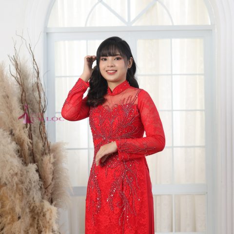 Áo dài cưới vải ren vải lưới Ms