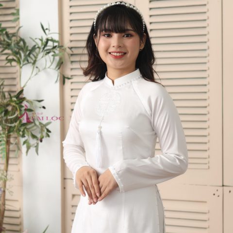 Áo dài cô dâu trắng kết chữ hỷ trắng( Ms )