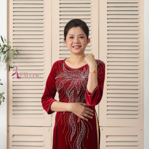 Áo dài người lớn nhung đỏ (MS )