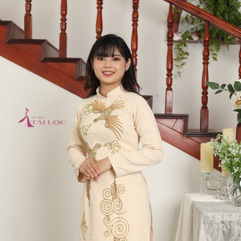 Áo dài cô dâu cặp màu kem ( Ms