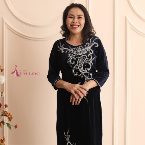 Áo dài người lớn nhung xanh đen (Ms