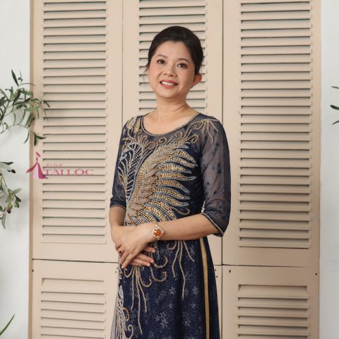 Áo dài ngồi sui ren màu xanh đen (MS