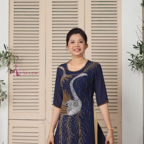 Áo dài bà sui lụa xanh đen (Ms )