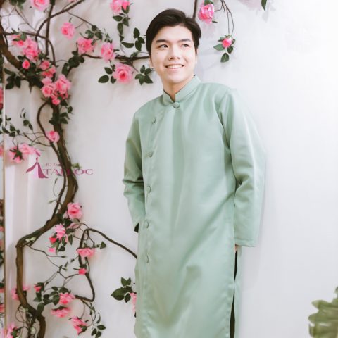 Áo dài bưng quả nam xanh ngọc
