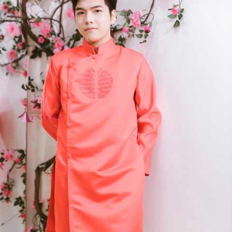 Áo dài cặp màu đỏ nam Ms