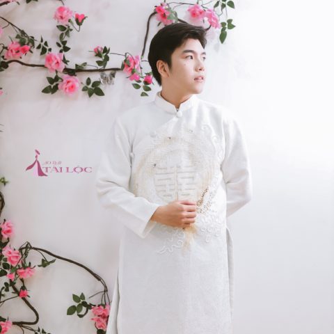 Áo dài cưới Nam màu Trắng Cặp Ms