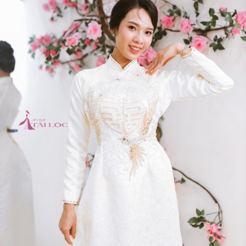 Áo dài cưới màu trắng cặp Ms