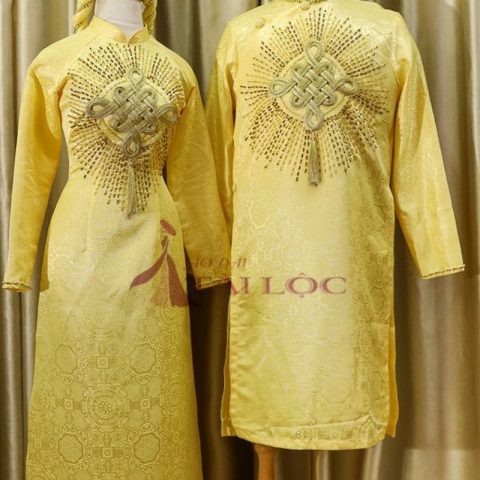 Áo Dài Đôi Nam Nữ Màu Vàng Đính Đá (KH G8 )