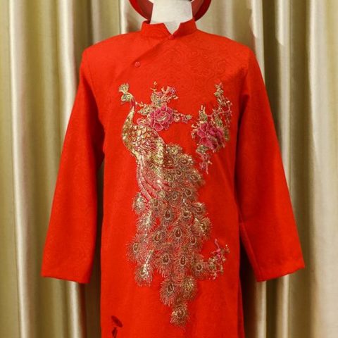 Áo Dài Cưới Chú Rể Nam Màu Đỏ (KH DG23)