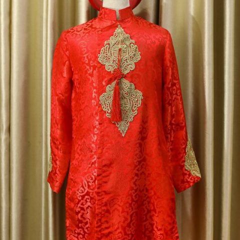 Áo Dài Nam Cách Tân Màu Đỏ Hoa Văn Vàng (KH DG12)