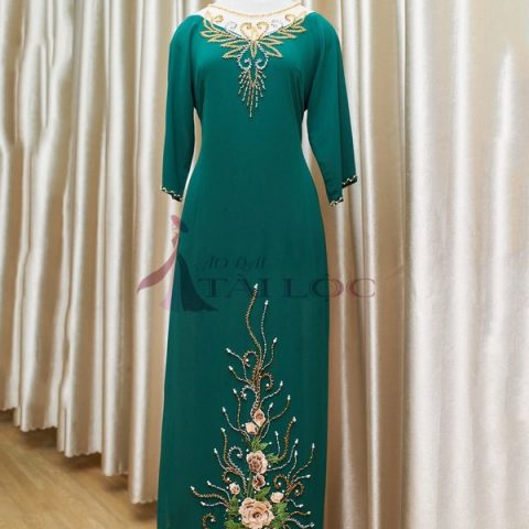 Áo Dài Bà Sui Màu Xanh Kết Cườm Vàng 4 Tà (MSP XR2)