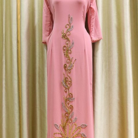 Áo Dài Bà Sui Hồng Ruốc 4 Tà BSHR34