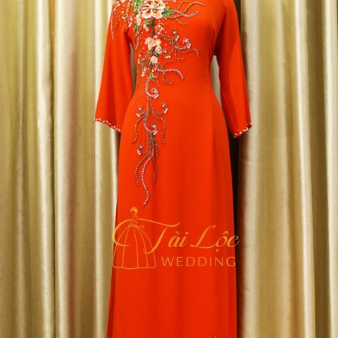 Áo Dài Bà Sui Màu Cam 4 Tà