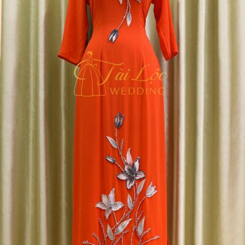 Áo Dài Bà Sui màu Cam Vẽ