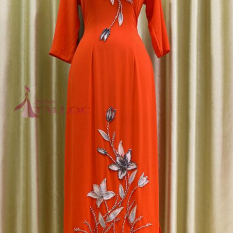 Áo Dài Bà Sui Màu Cam Vẽ BSCV31