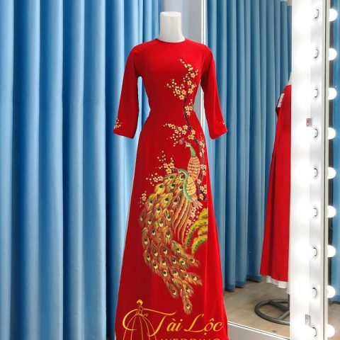 Áo Dài Bà Sui màu Đỏ Vải Lụa Thêu Công