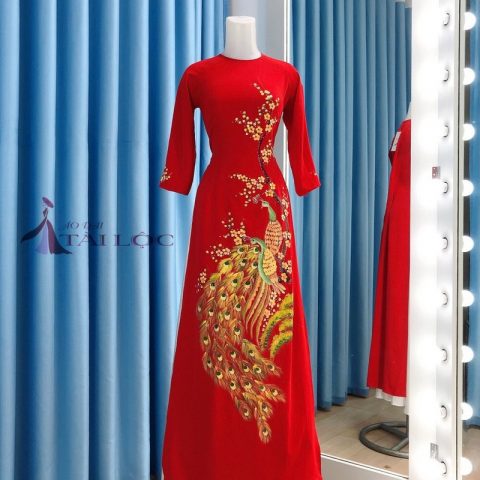 Áo Dài Cho Mẹ Màu Đỏ Vải Lụa(DL5)