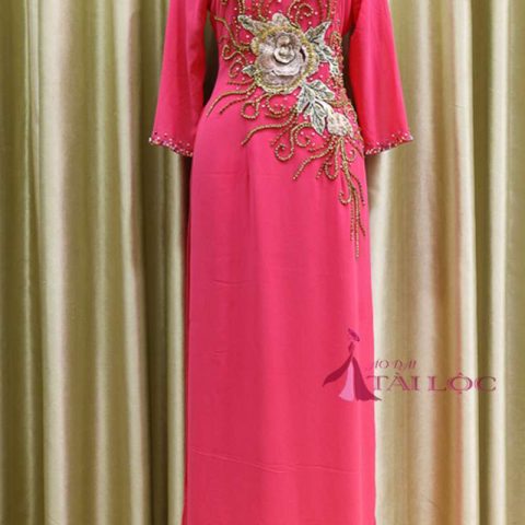 Áo Dài Bà Sui Màu Hồng Cánh Sen Kết Cổ BSHCS30