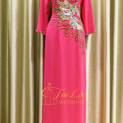 Áo Dài Bà Sui Màu Hồng Cánh Sen Kết Hoa